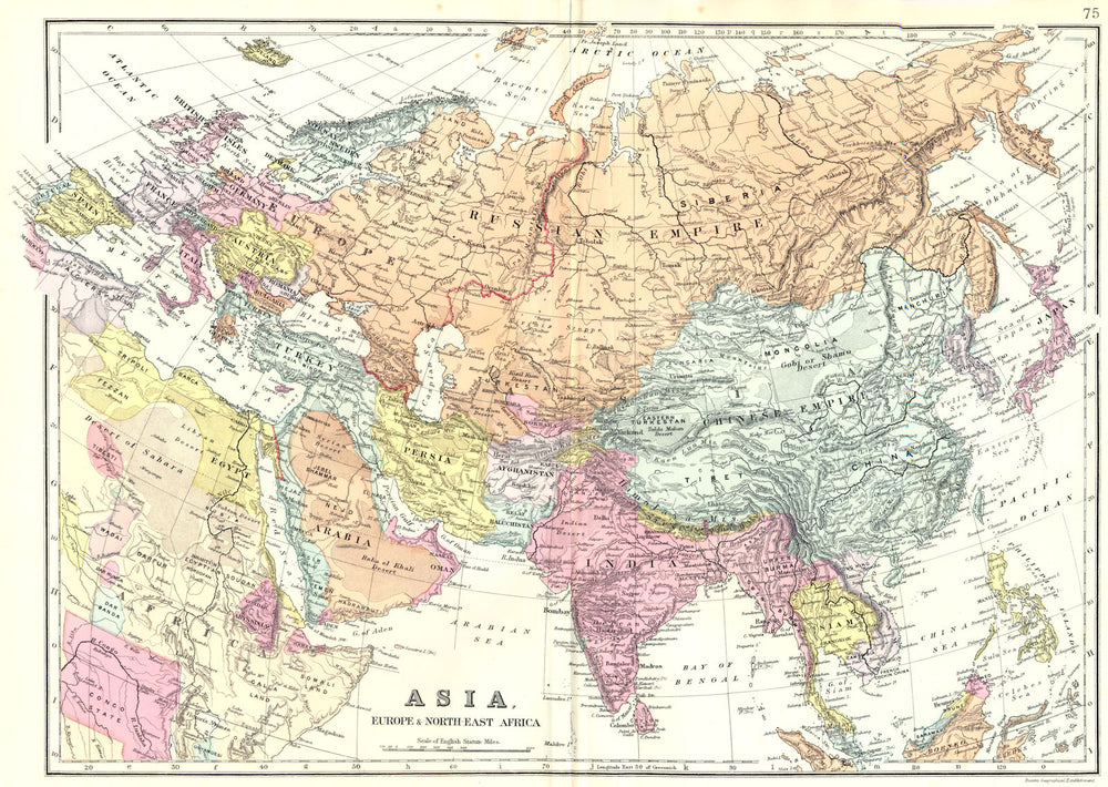 ASIA. Asia,Europe & North-East Africa. Bacon 1895 old antique map plan chart