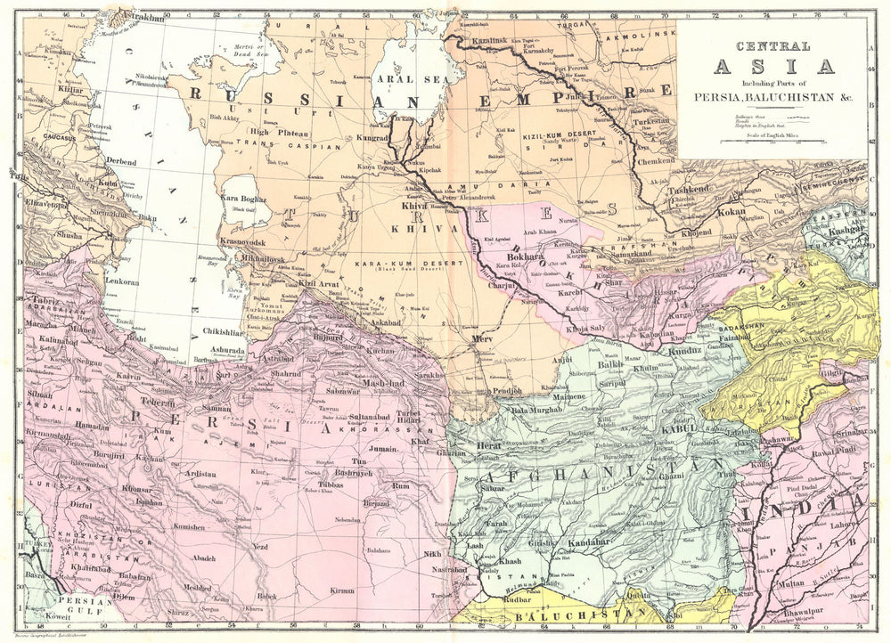 CENTRAL ASIA. Uzbekistan Afghanistan Turkmenistan Iran Persia. Bacon 1895 map