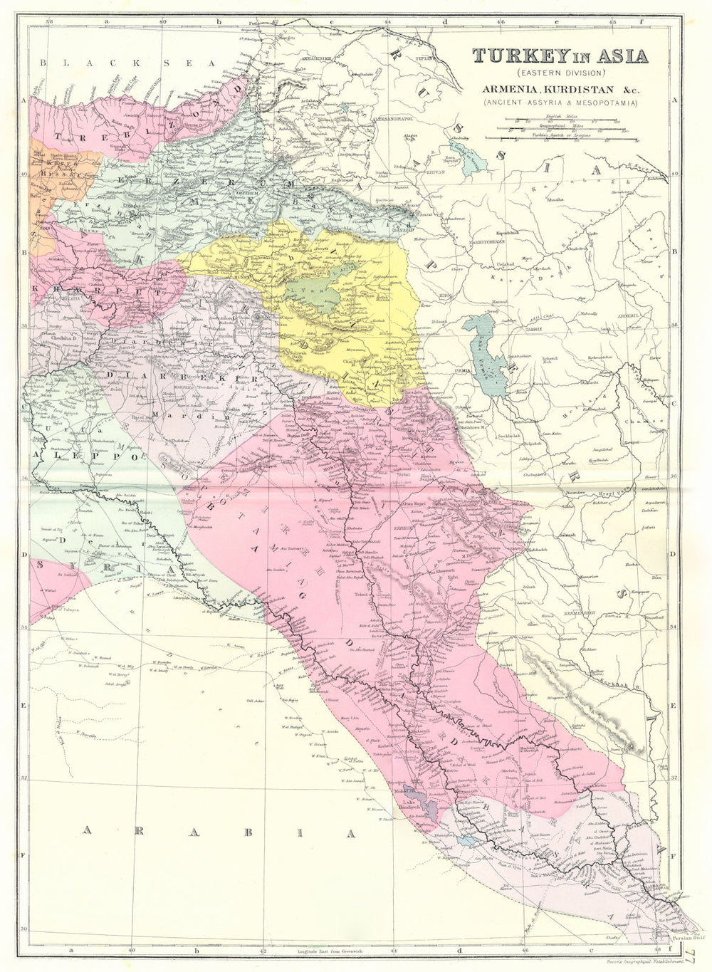 IRAQ SYRIA TURKEY IN ASIA.Armenia Kurdistan Assyria Mesopotamia. Bacon 1895 map