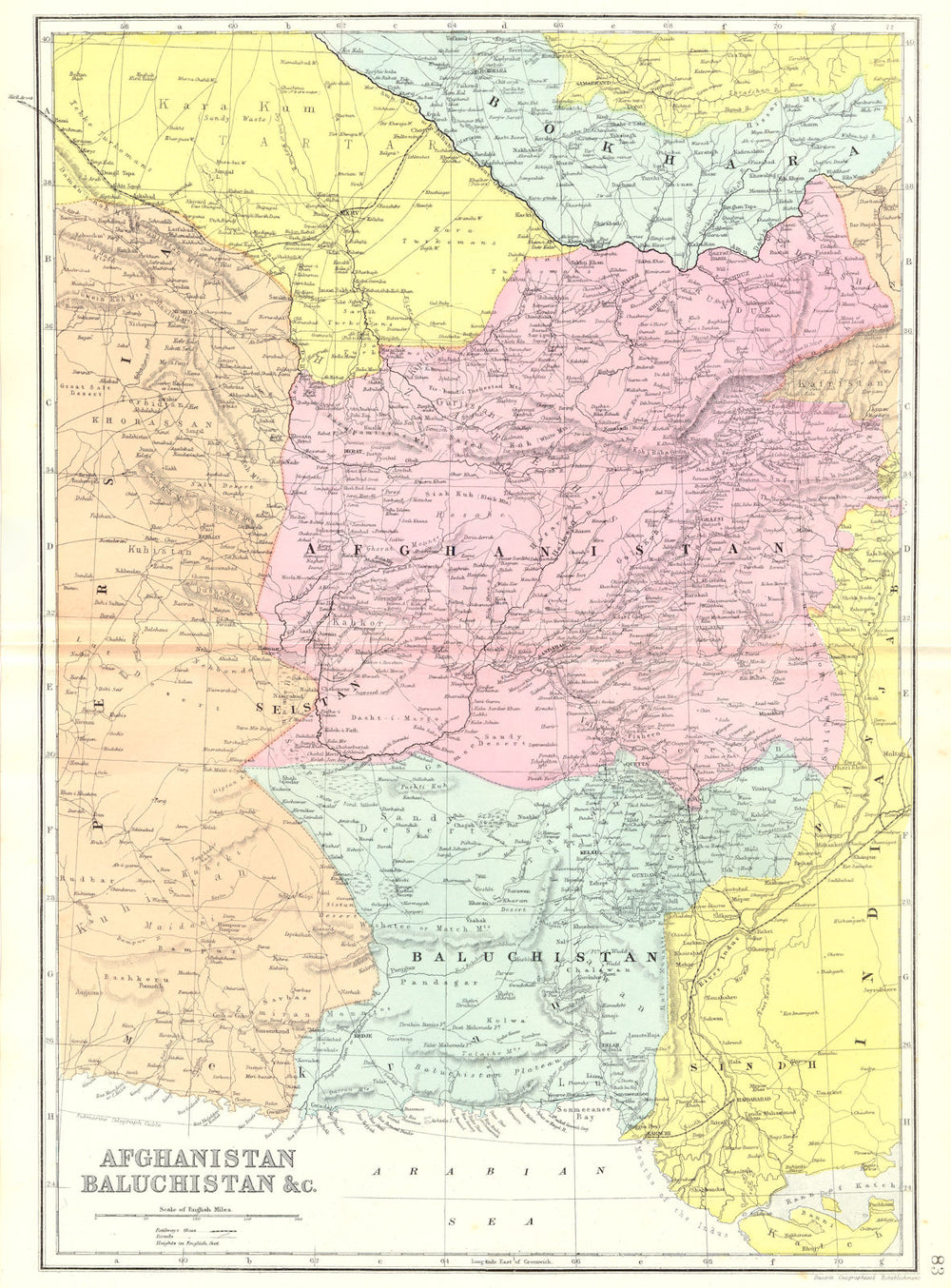 PAKISTAN AFGHANISTAN. Baluchistan Sindh. Bacon 1895 old antique map plan chart