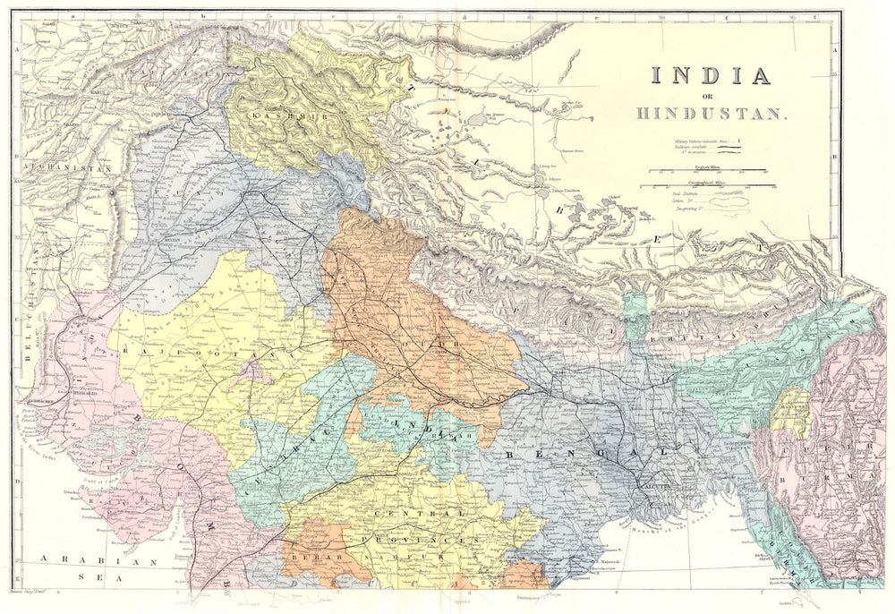 INDIA North sheet. Hindustan. Bacon 1895 old antique vintage map plan chart