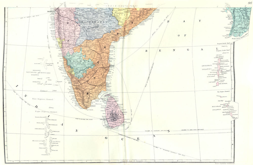INDIA South.Ceylon Sri Lanka MALDIVES Laccadives Andaman Nicobar.Bacon 1895 map