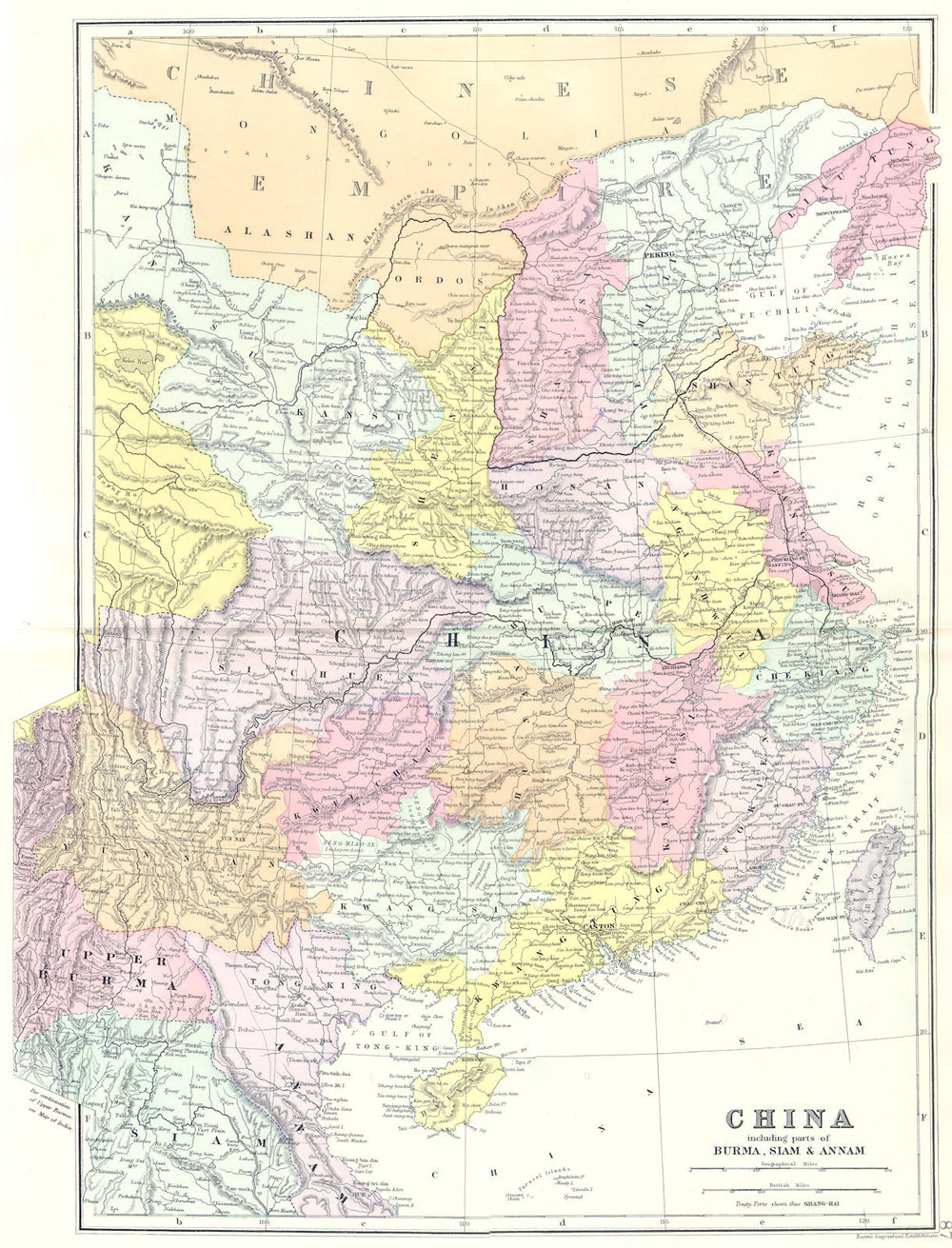 CHINA. Formosa Taiwan inc. parts of Burma Thailand Siam Annam. Bacon 1895 map