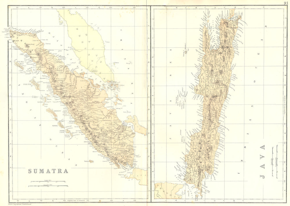 SUMATRA & JAVA. Indonesia Sumatra; Java. Bacon 1895 old antique map plan chart