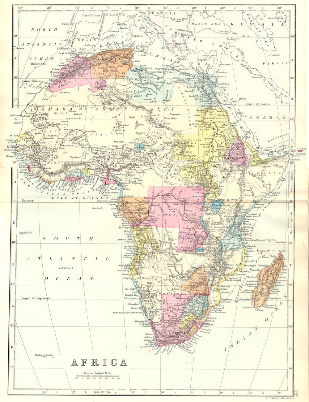 AFRICA. Africa. Bacon 1895 old antique vintage map plan chart