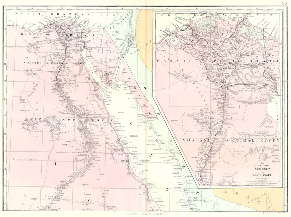 EGYPT. North sheet. Inset Suez Canal Nile Delta. Bahari Vostani. Bacon 1895 map