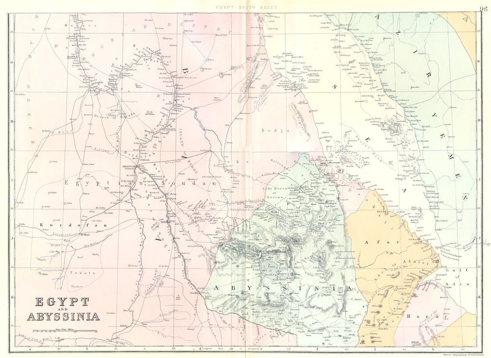 SUDAN ABYSSINIA. Ethiopia Djibouti Erirtrea Yemen. Bacon 1895 old antique map