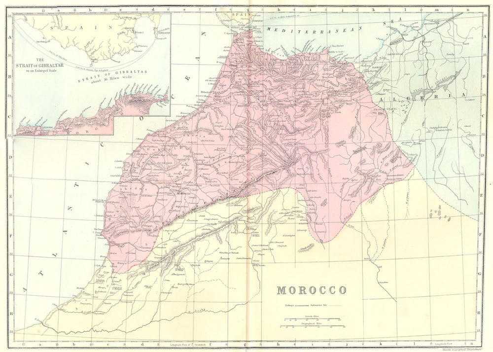 MOROCCO. Inset map of the Strait of Gibraltar. Bacon 1895 old antique