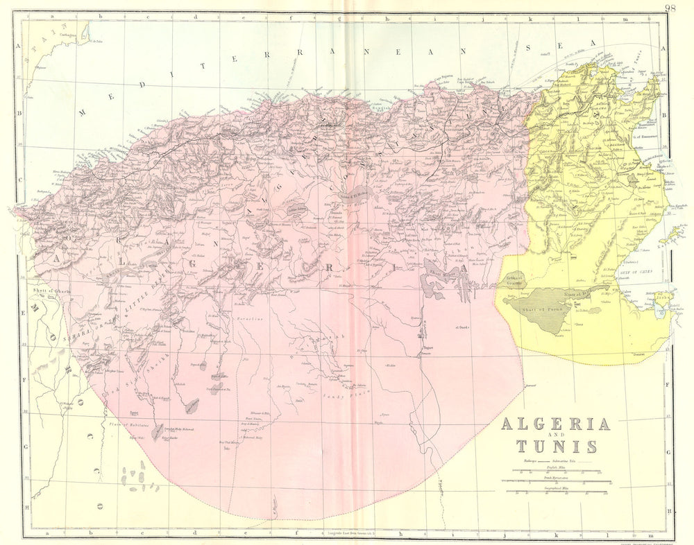 ALGERIA TUNISIA. Algeria and Tunis. Bacon 1895 old antique map plan chart