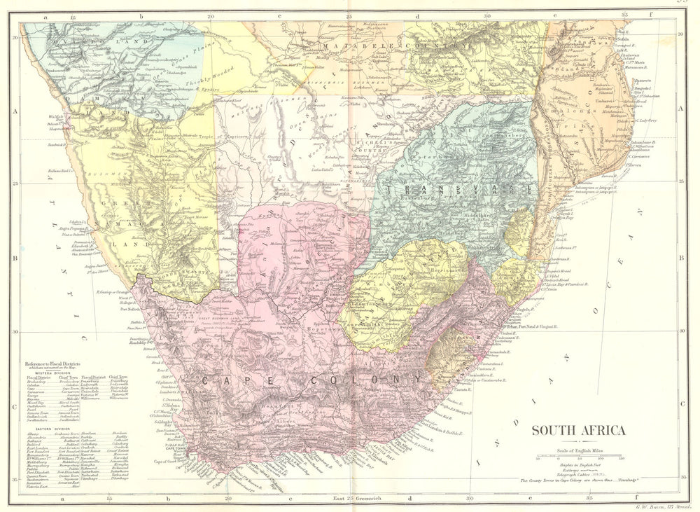 SOUTH AFRICA. & parts of Namibia Botswana Mozambique. Bacon 1895 old map