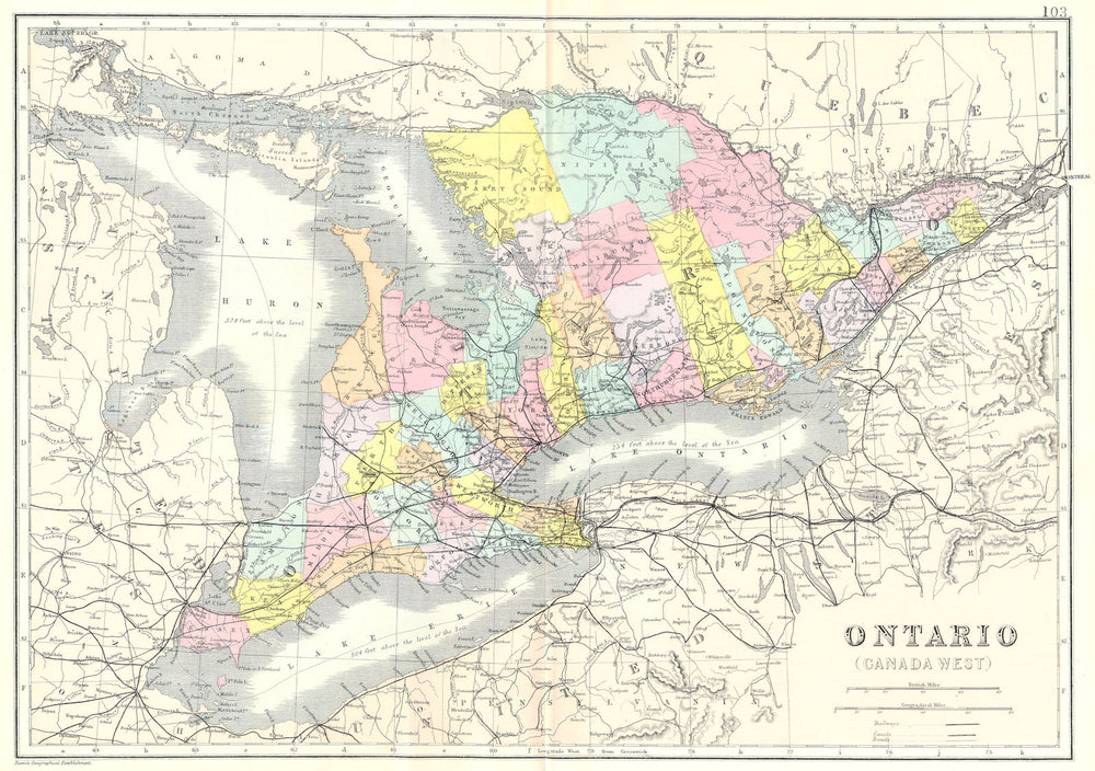 ONTARIO.  Ontario (Canada West). Bacon 1895 old antique vintage map plan chart