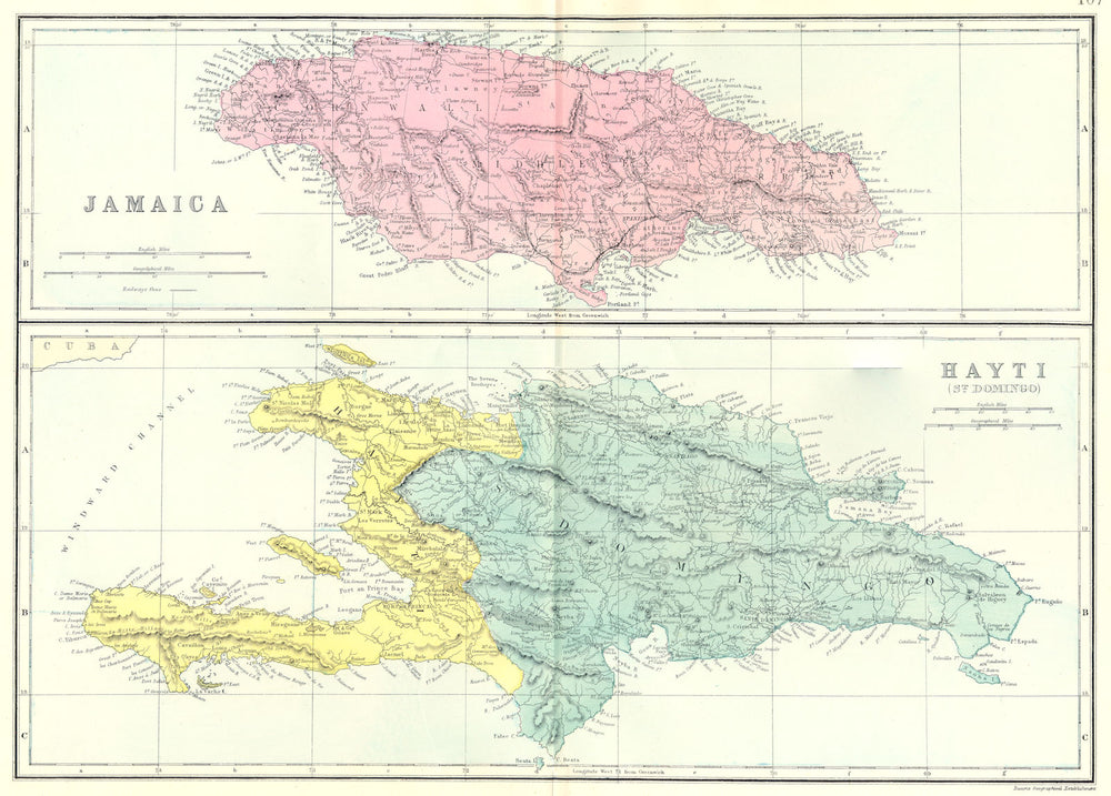 JAMAICA & HISPANIOLA. Haiti Santo Domingo Dominican Republic. Bacon 1895 map