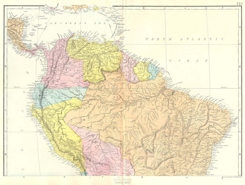 SOUTH AMERICA.North sheet.Brazil Peru Ecuador Colombia Venezuela Bacon 1895 map