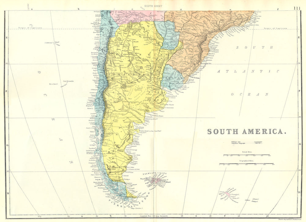 ARGENTINA CHILE Uruguay Paraguay.SOUTH AMERICA South sheet. Bacon 1895 old map
