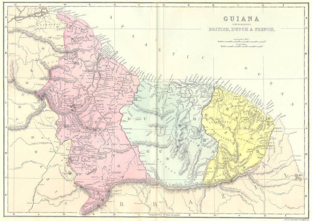 GUYANA. Guyana British,Dutch & French Guiana Guyane Surinam. Bacon 1895 map