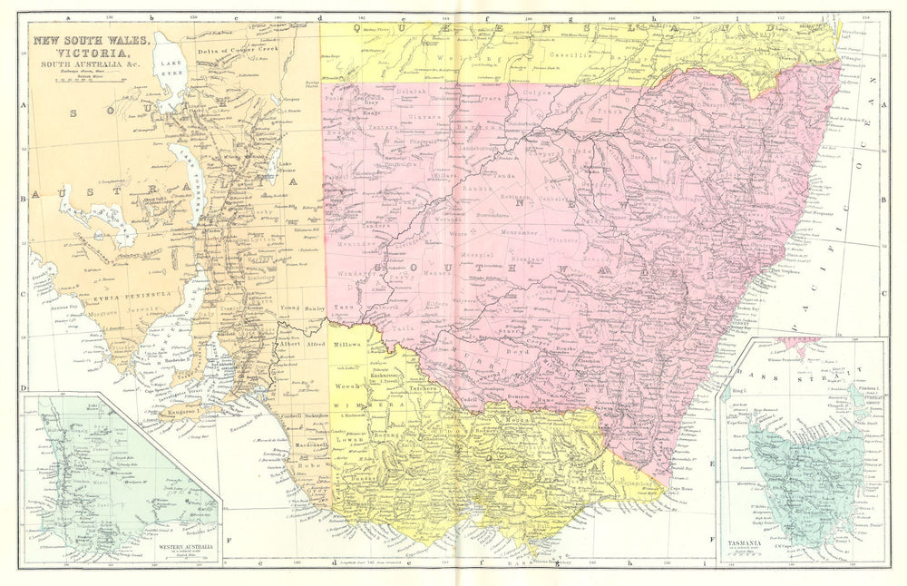 NEW SOUTH WALES VICTORIA South Australia.Inset Tasmania, WA. Bacon 1895 map