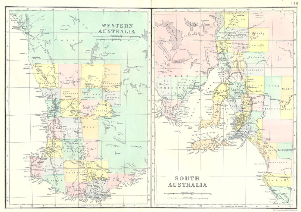 AUSTRALIA. Western Australia; South Australia. Bacon 1895 old antique map