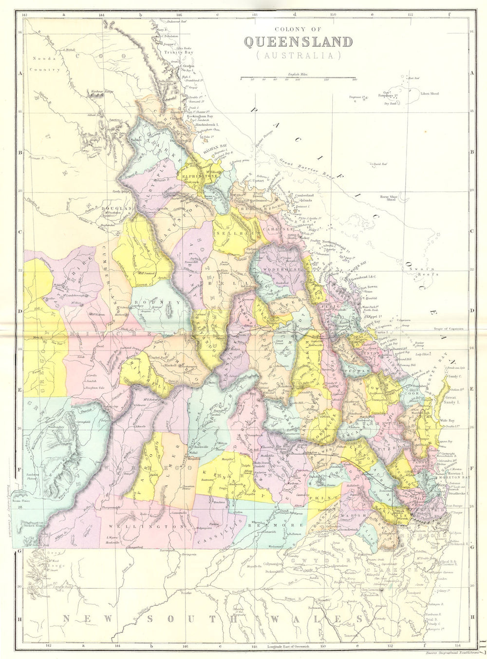 QUEENSLAND. Colony of Queensland, Australia. Bacon 1895 old antique map chart