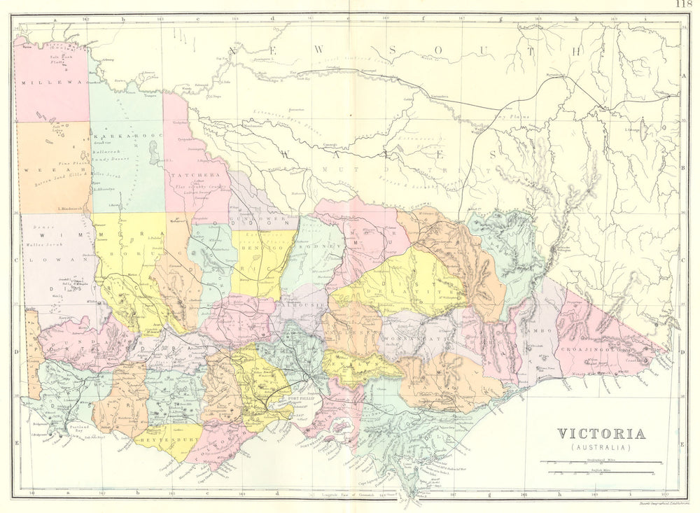 VICTORIA. Australia. Bacon 1895 old antique vintage map plan chart