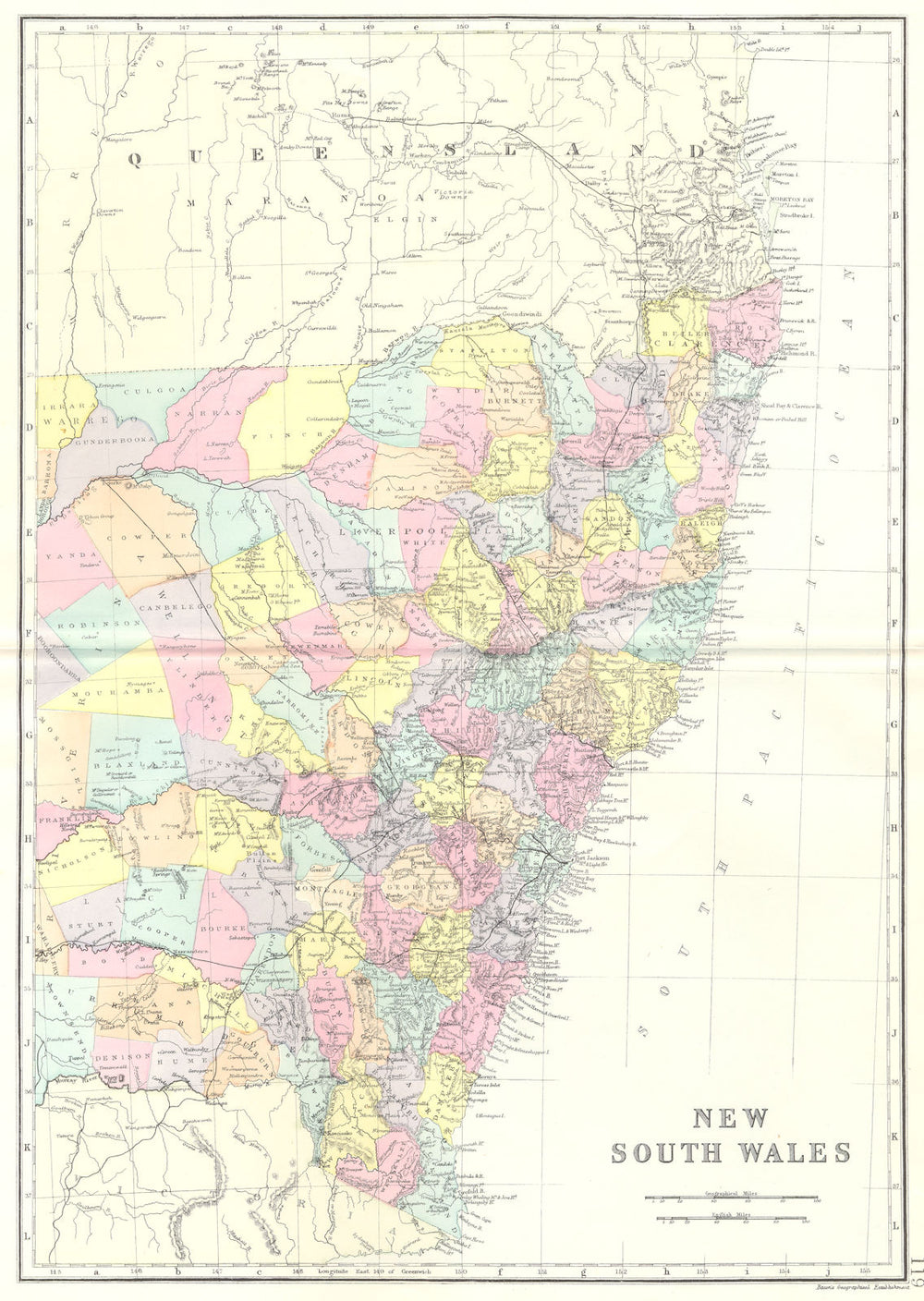 NEW SOUTH WALES. Australia. Bacon 1895 old antique vintage map plan chart