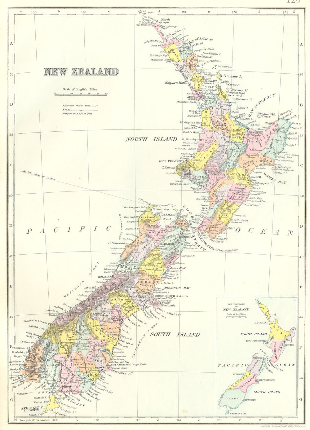 NEW ZEALAND. Inset provinces. Bacon 1895 old antique vintage map plan chart