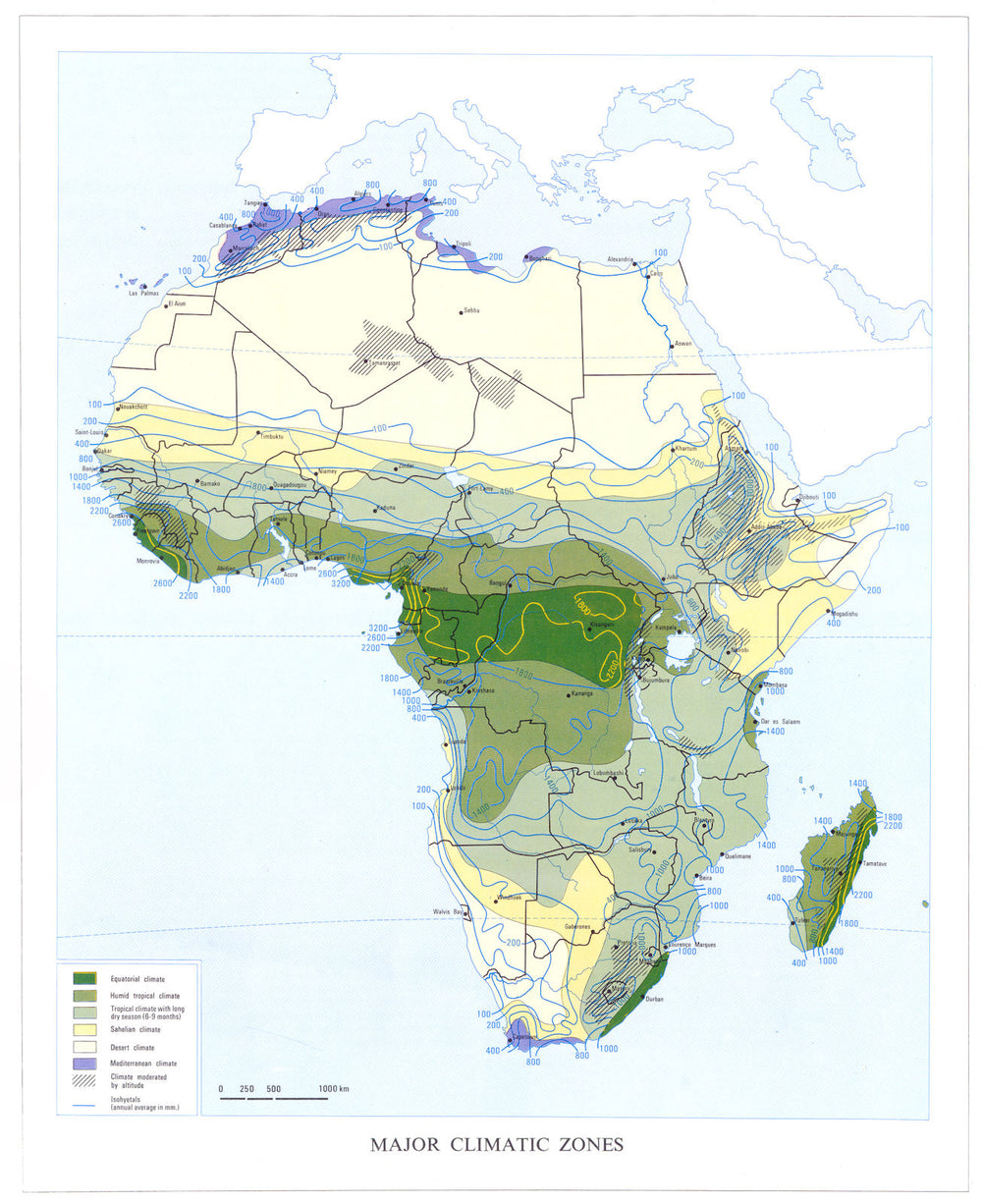AFRICA. climatic zones. Equatorial Tropical Desert Mediterranean  1973 old map