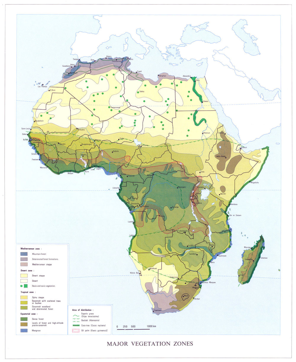 AFRICA. Major vegetation zones 1973 old vintage map plan chart
