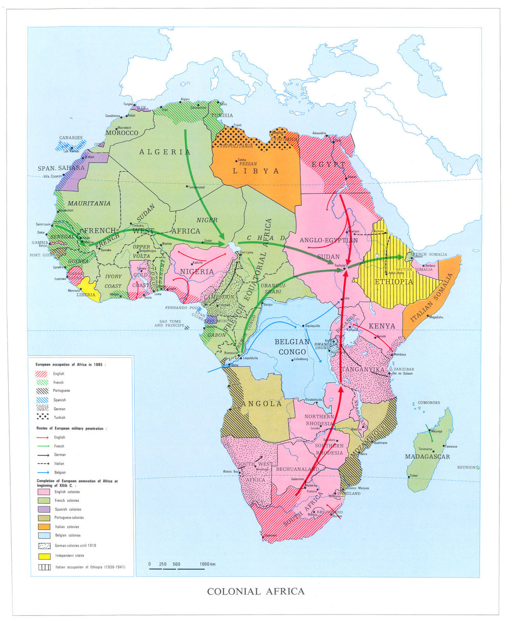 AFRICA. Colonial Africa. European occupation 1973 old vintage map plan chart
