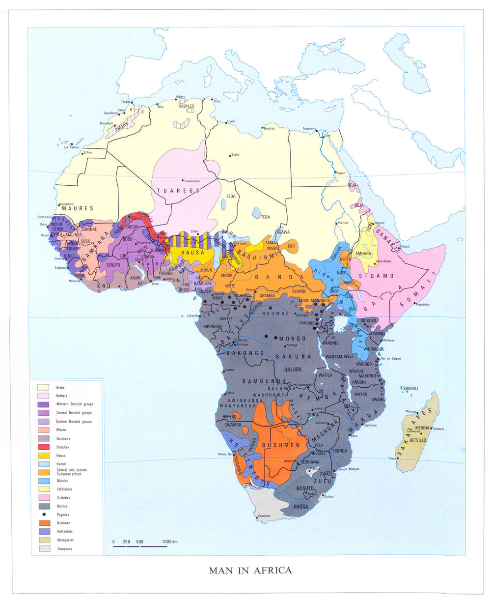 AFRICA. Man in Africa. Tribes Race. 1973 old vintage map plan chart