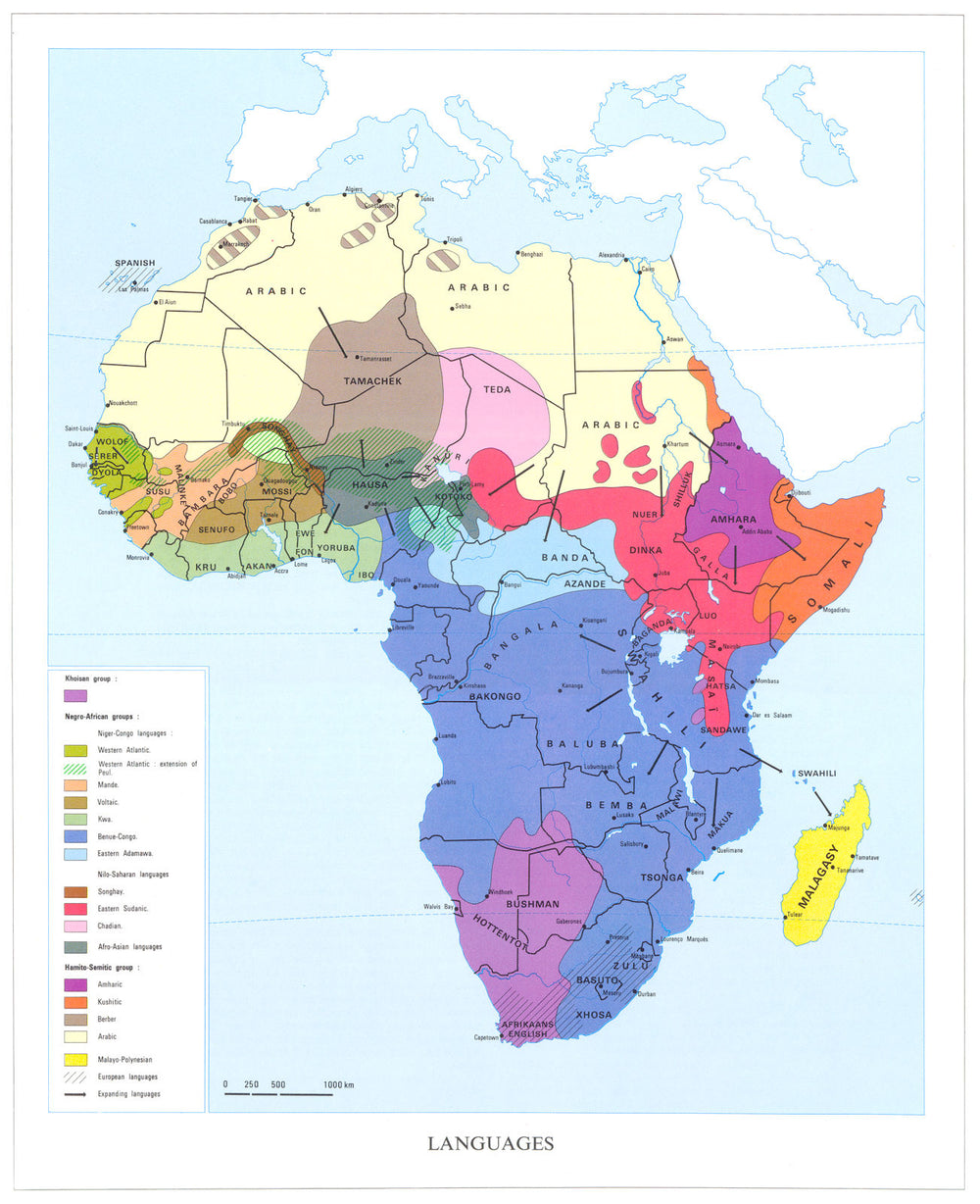 AFRICA. Languages. Linguistic 1973 old vintage map plan chart