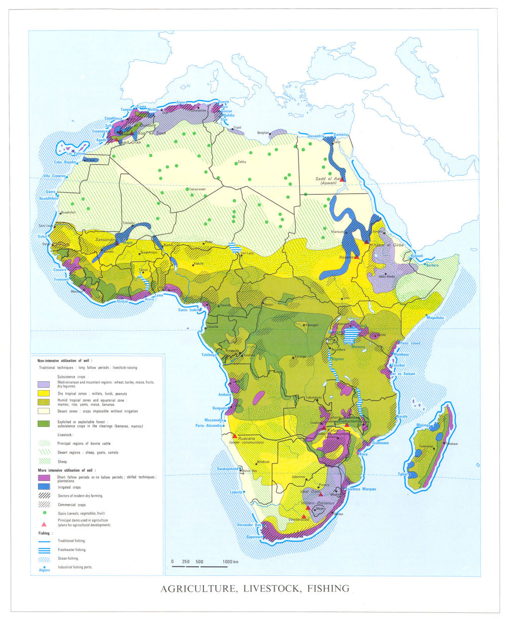 AFRICA. Agriculture,Livestock,Fishing 1973 old vintage map plan chart