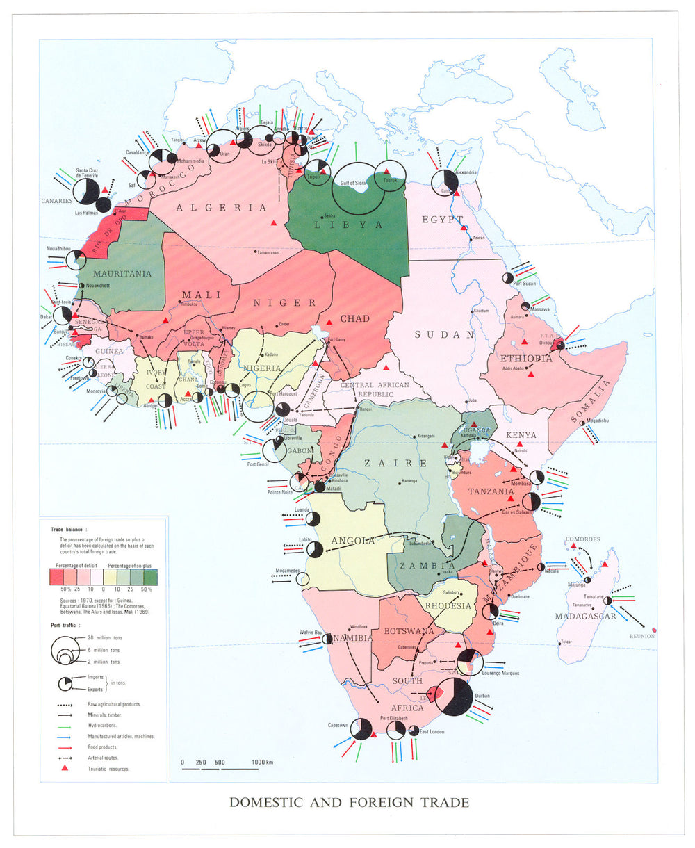 AFRICA. Domestic and foreign trade 1973 old vintage map plan chart