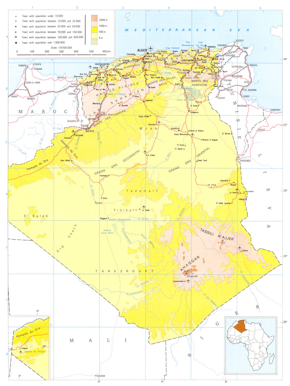 ALGERIA. Algeria; Democratic and popular republic of Algeria 1973 old map