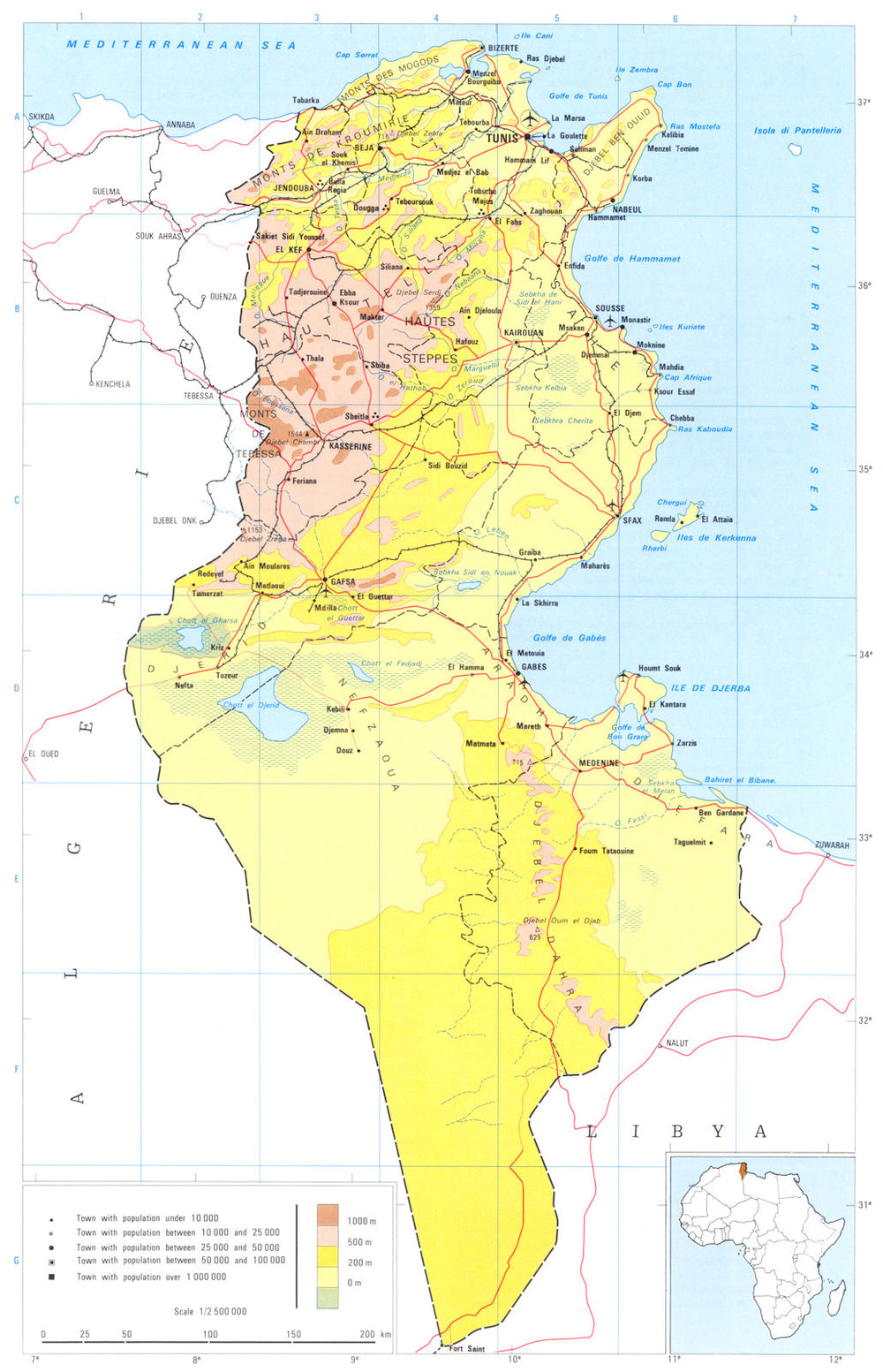 TUNISIA. Tunisia; Republic of Tunisia 1973 old vintage map plan chart