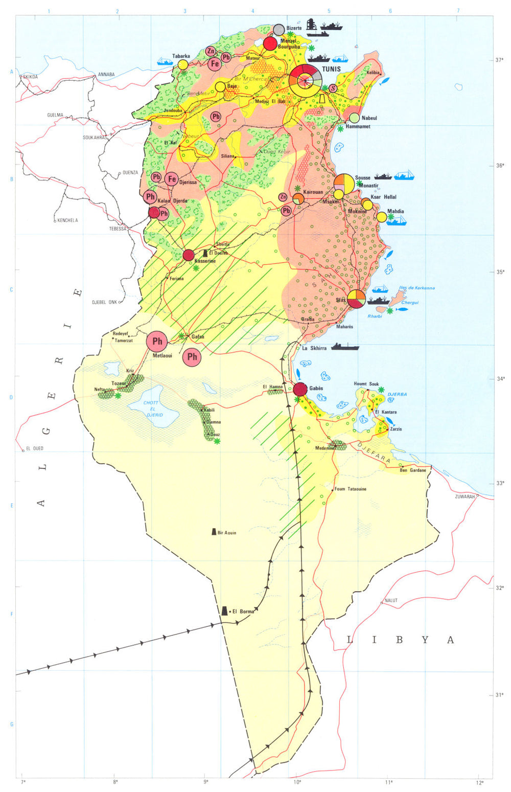TUNISIA. Economy industry trade farming agriculture resources 1973 old map
