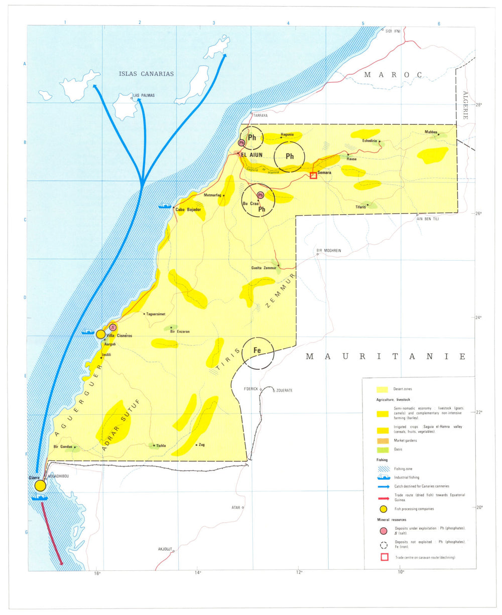 WESTERN SAHARA. Rio de Oro; Economy industry trade farming resources 1973 map
