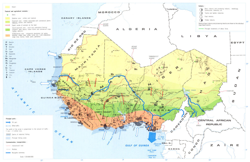 WEST AFRICA. Economy industry trade farming agriculture resources 1973 old map