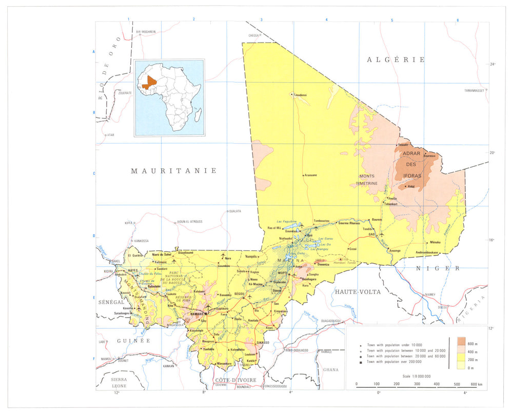 MALI. Mali; Republic of Mali 1973 old vintage map plan chart