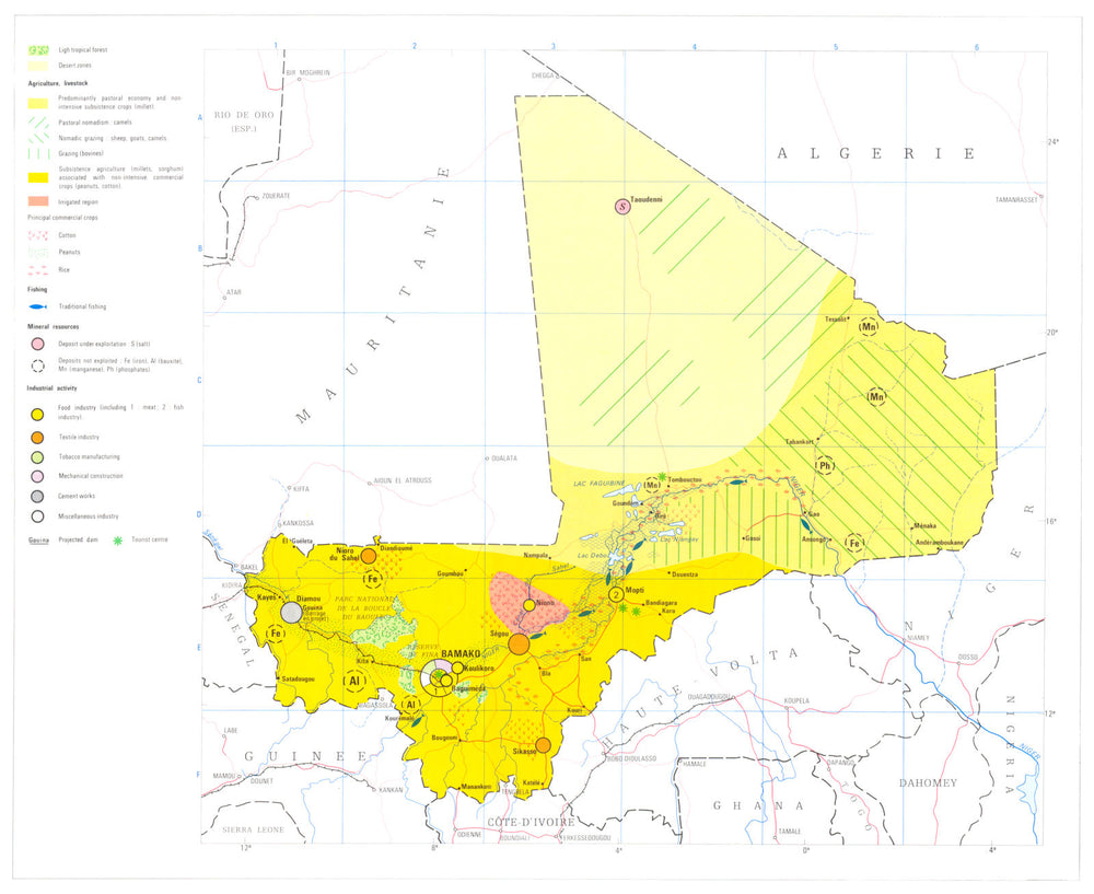 MALI.  Economy industry trade farming agriculture resources 1973 old map