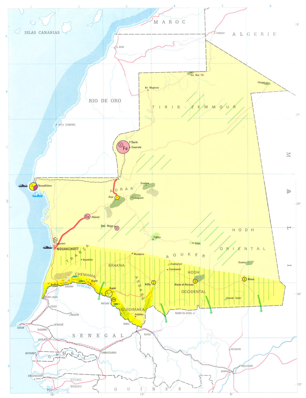 MAURITANIA. Economy industry trade farming agriculture resources 1973 old map