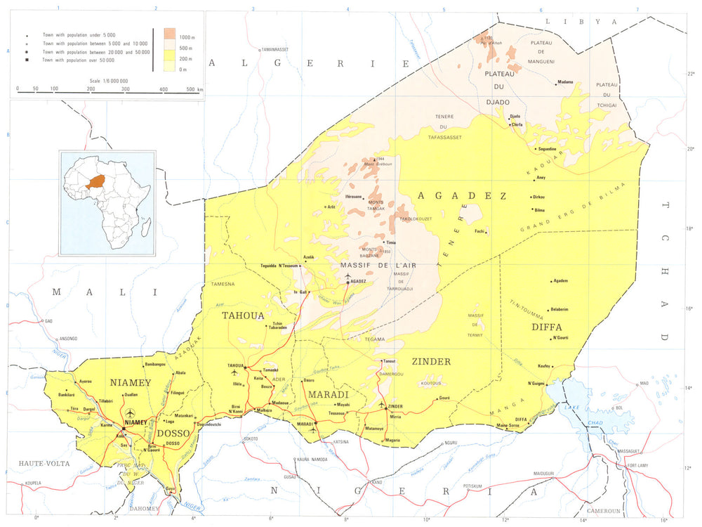 NIGER. Niger; Republic of Niger 1973 old vintage map plan chart