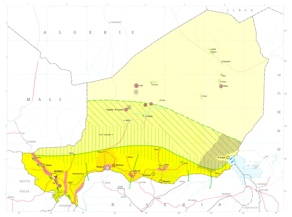 NIGER. Economy industry trade farming agriculture resources 1973 old map