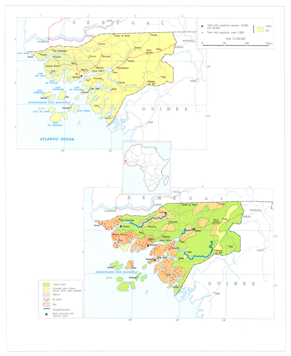 GUINEA-BISSAU. Economy industry trade farming agriculture resources 1973 map