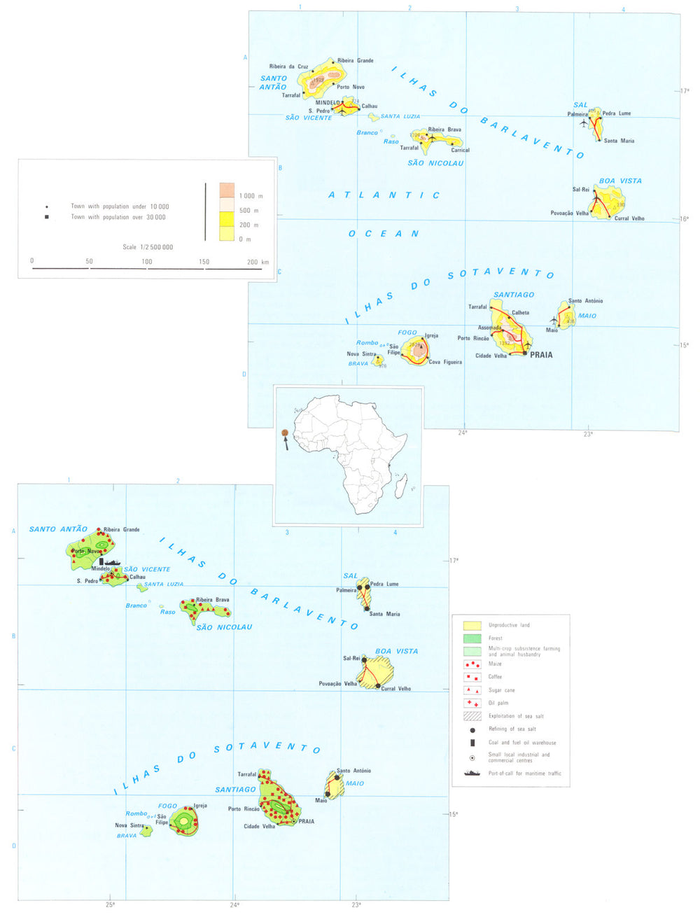 CAPE VERDE ISLANDS. Economy industry trade farming agriculture 1973 old map