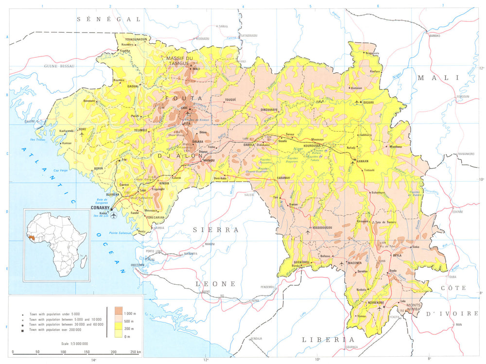 GUINEA. Guinea; Republic of Guinea 1973 old vintage map plan chart