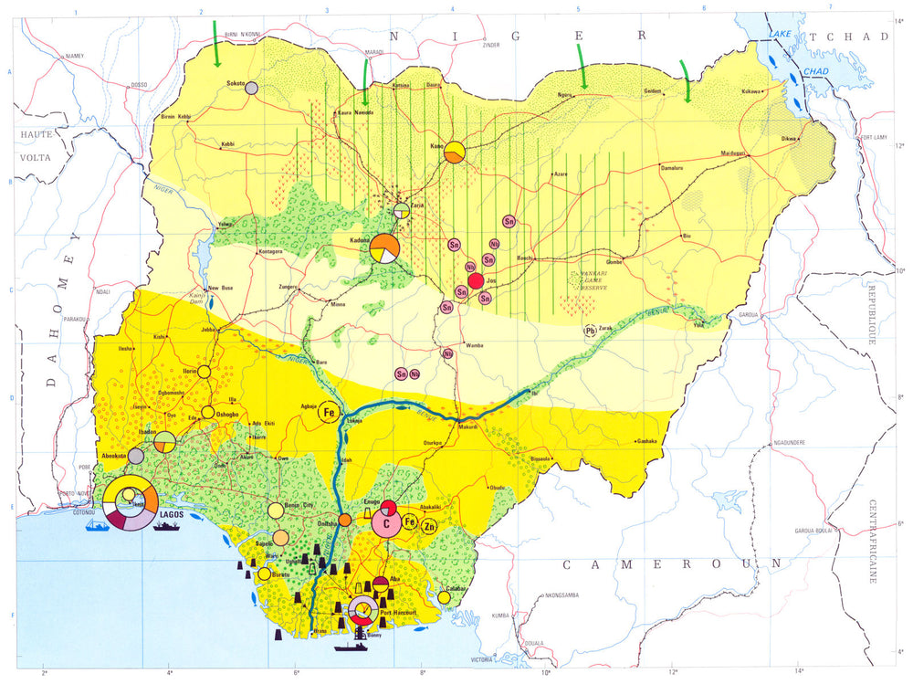 NIGERIA. Economy industry trade farming agriculture resources 1973 old map