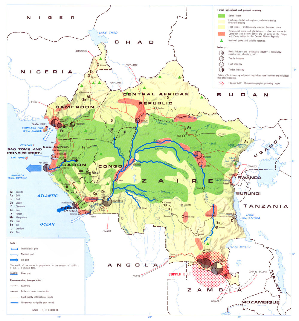 CENTRAL AFRICA. Economy industry trade farming agriculture resources 1973 map