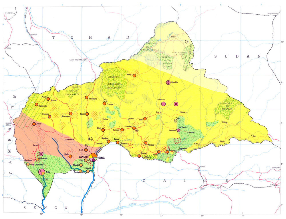 CENTRAL AFRICAN REPUBLIC. Economy industry trade agriculture resources 1973 map