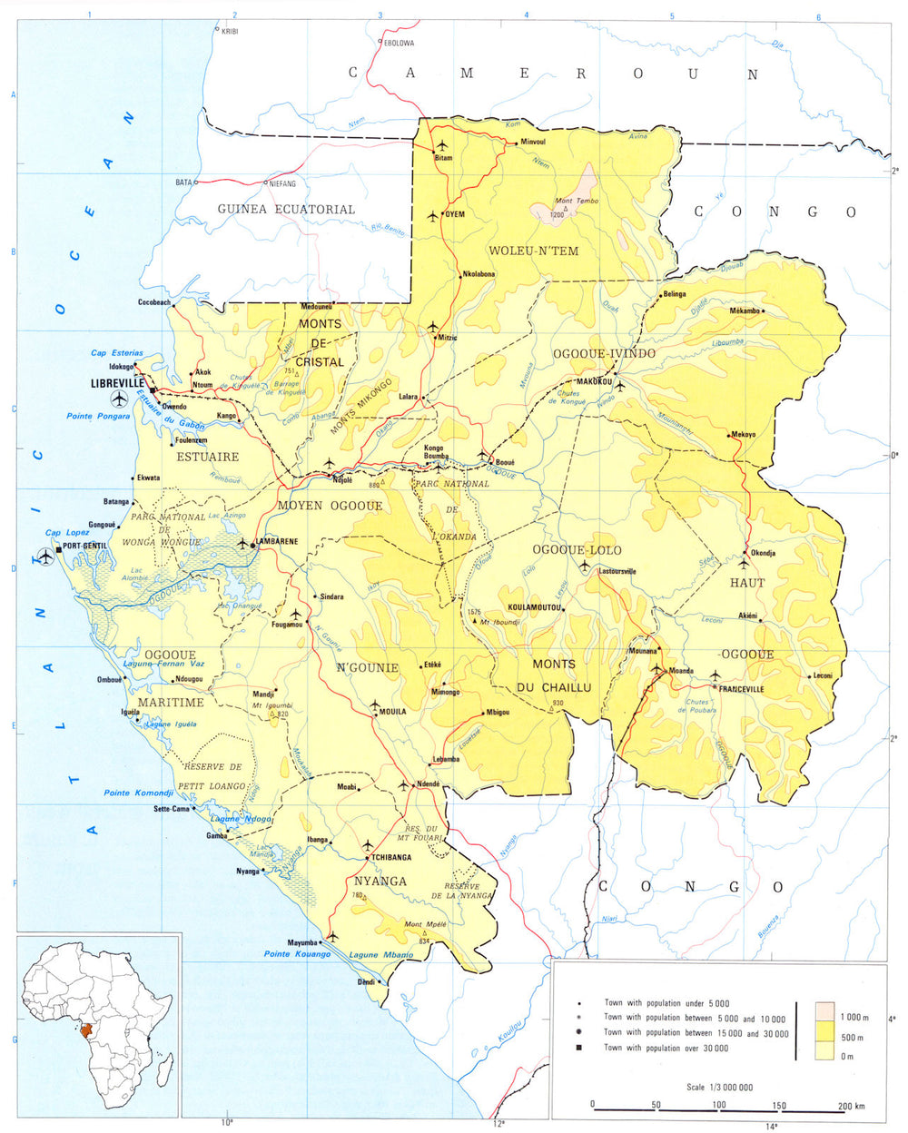 GABON. Gabon; Republic of Gabon 1973 old vintage map plan chart