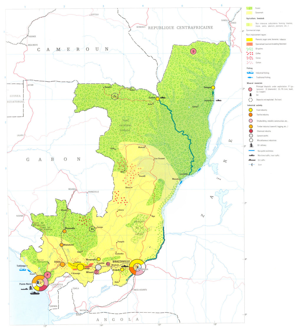 CONGO. Economy industry trade farming agriculture resources 1973 old map